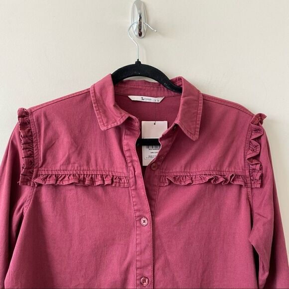 Tu - Brick Red Ruffle Button Down Shirt - Small - Picture 4 of 8